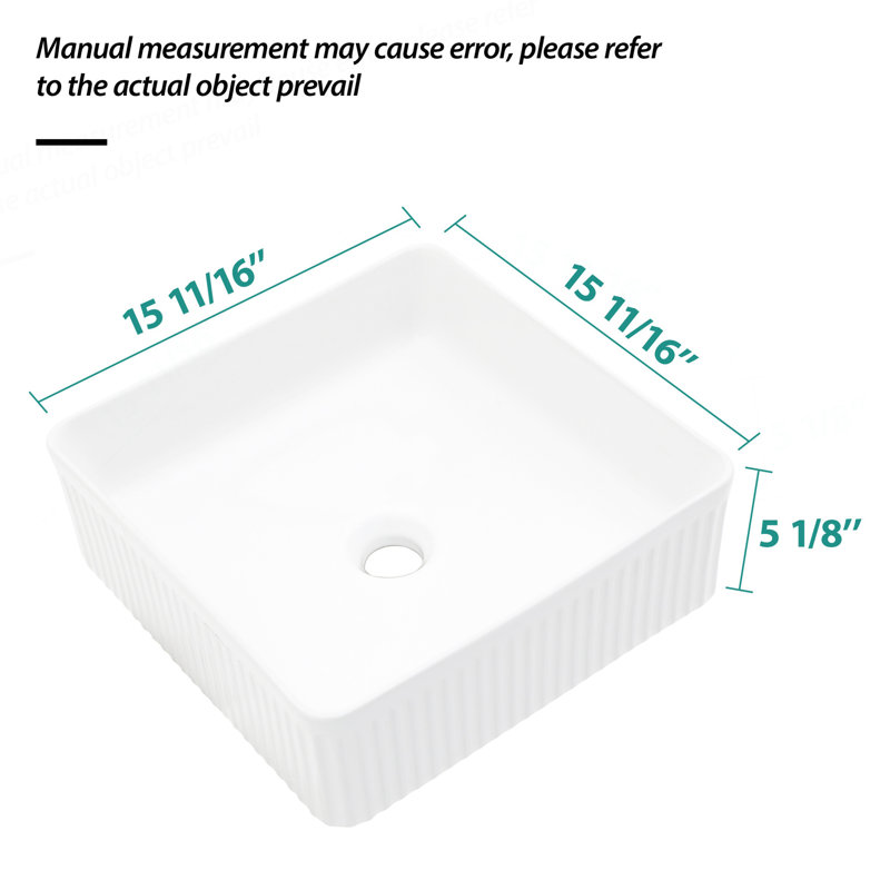 Lavabo de salle de bain vasque carré en céramique blanche 15,69 "x 15,69"