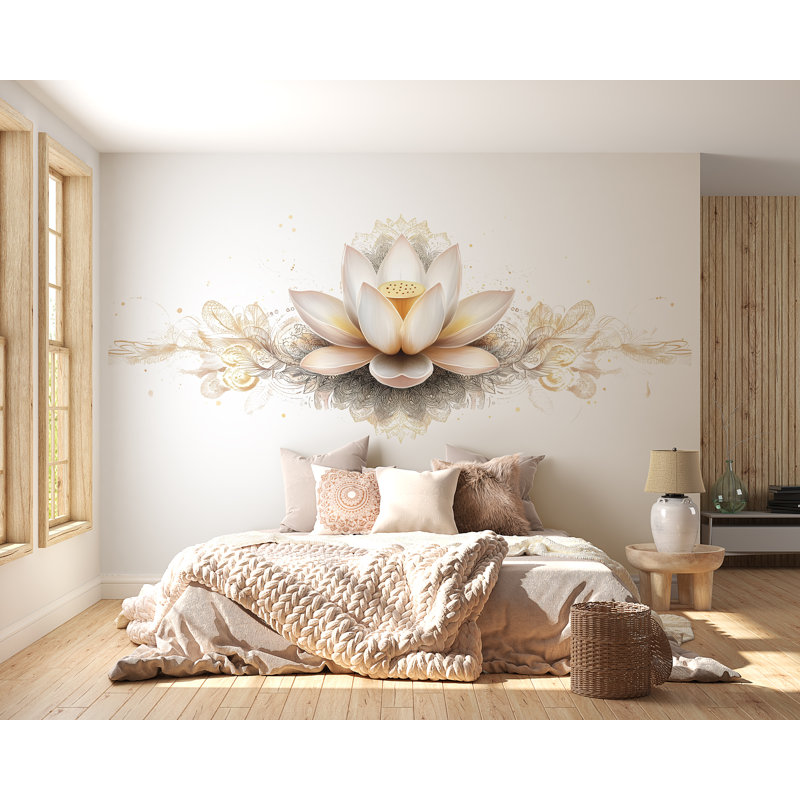 Lotus Flower Wall Mural Boho Floral Wallpaper Zen Bedroom Decor 341Mv, 55" H x 29" W