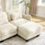 Canapé d'angle en chenille avec coussin lombaire délicat, design ergonomique incurvé, pouf amovible, montage facile pour le salon-1629358625