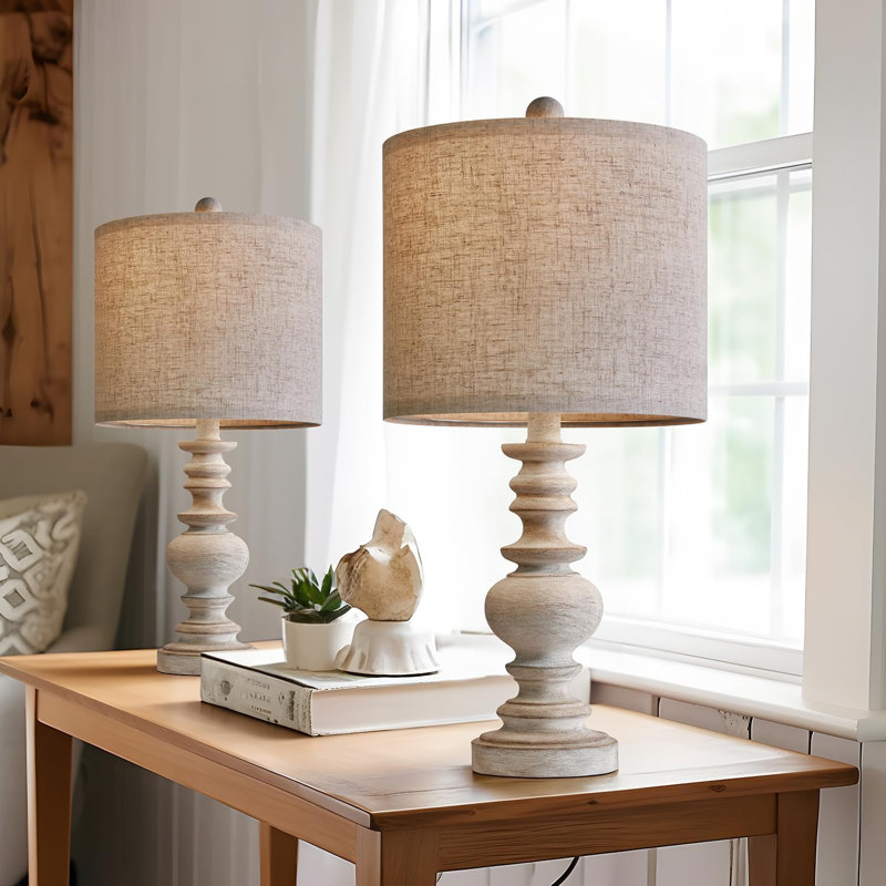 Ensemble de 2 lampes de table rustiques 20,5 / 24 "Tradition, H 20,5 po x l 10 po x P 10 po, Gris
