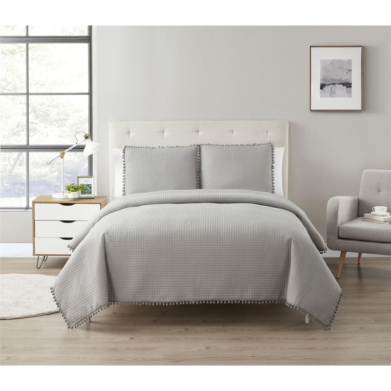 Ensemble de courtepointe en microfibre , Gris clair, Courtepointe pour très grand lit + 2 taies d'orei