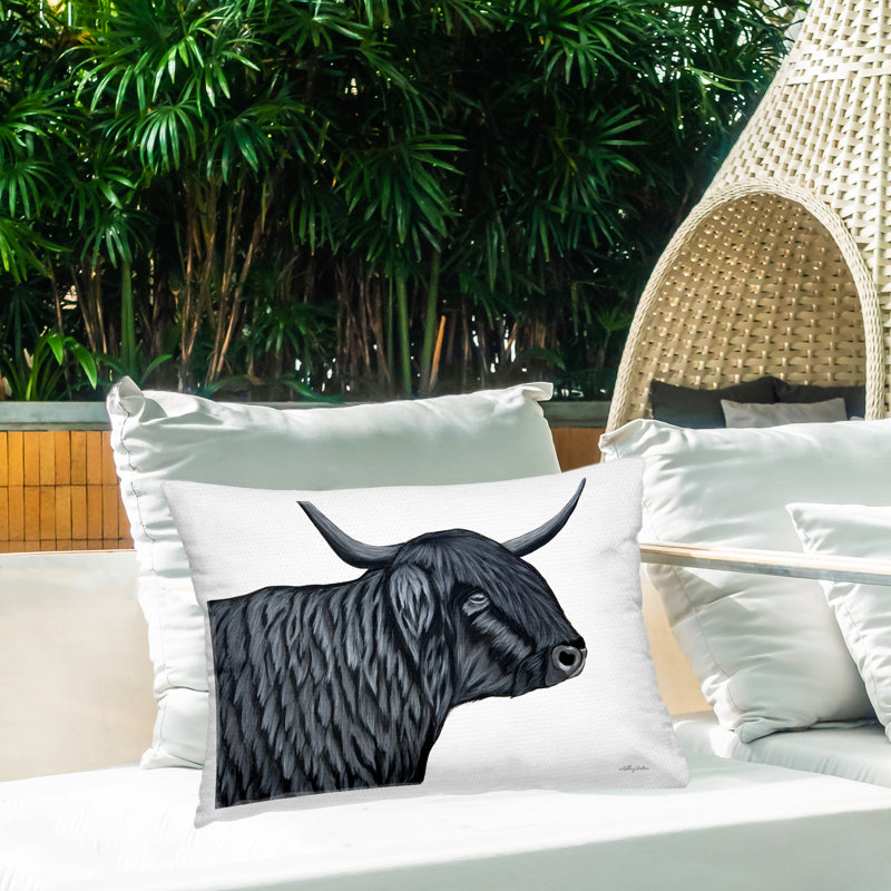 Coussin extérieur Filmore Black Bull Portrait, imprimé par Ashley Justice