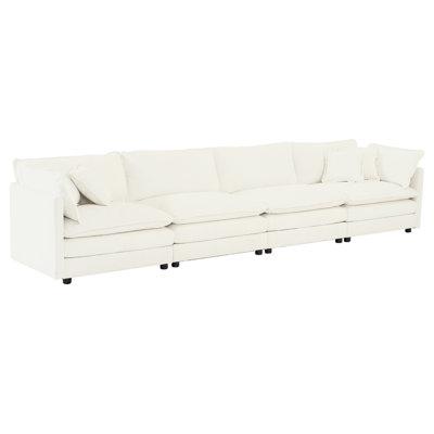 Blanc confortable avec chenille et intérieur en bois massif revêtu de tissu à 4 places