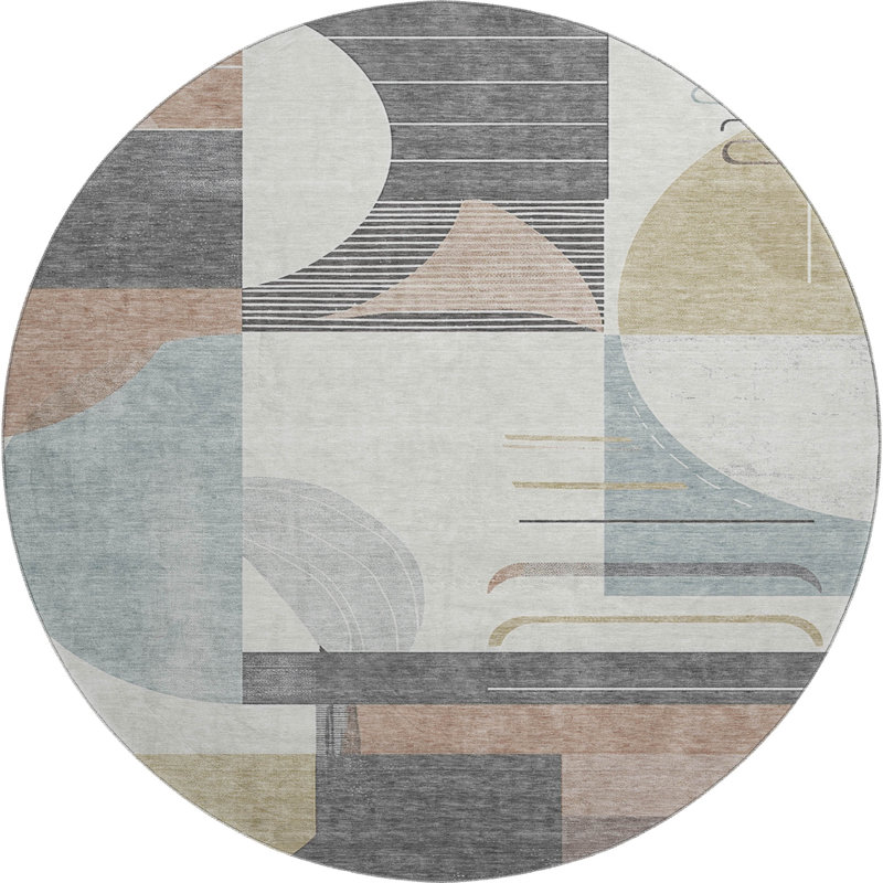 Premium Machine Washable Mehara AMF1694 Geometric Rug, Round 8'