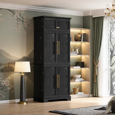 Armoire de cuisine de 78,2 po avec 8 tablettes et porte-bouteilles Farmhouse