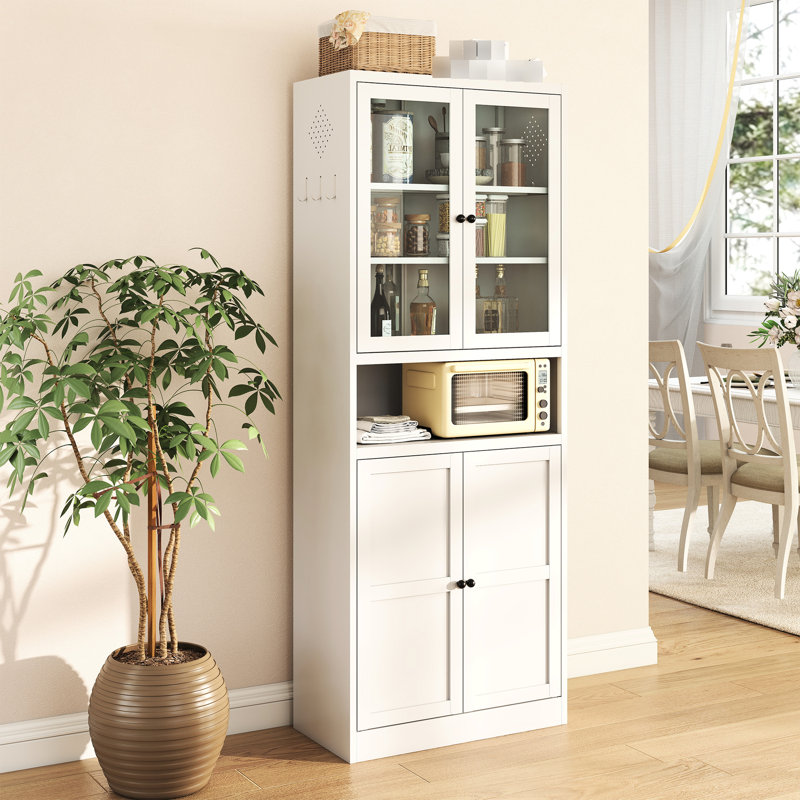 72-Inch, Metal Cabinet, Kitchen, White, Adjustable Shelves, Stainless Steel Frame, Freestanding, Use, Magnetic , Scratch- Features