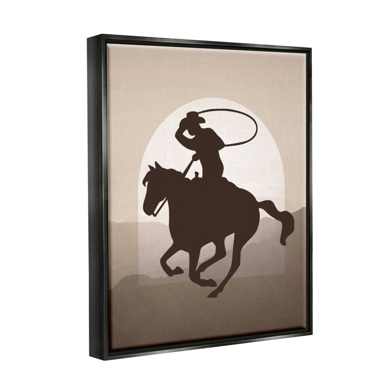 Cowboy avec lasso par Karen Smith, H 21 po x l 17 po x P 1,7 po, Cadre flottant noir de jais