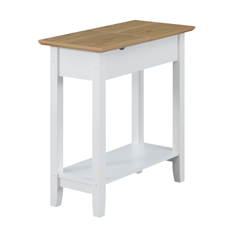 Carbin End Table and Built-In Outlets, Driftwood Top/White Base