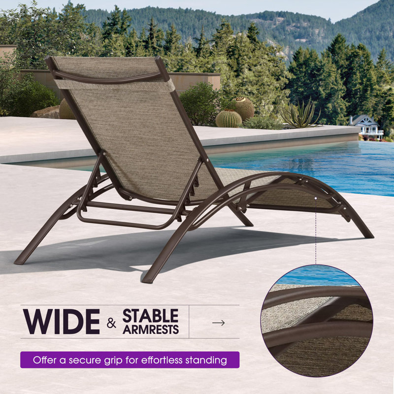 PURPLE LEAF Oversize Outdoor Chaise Lounge Chair Set of 3 Patio Pool Lounger Bronze Aluminum Chairs with Side Table Adjustable Tanning Recliner for Outside Backyard Yard Deck Balcony Beach
