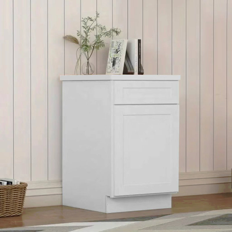 Armoire de base à porte simple en bois massif blanc Shaker, pour la cuisine, la buanderie et la salle de bain.