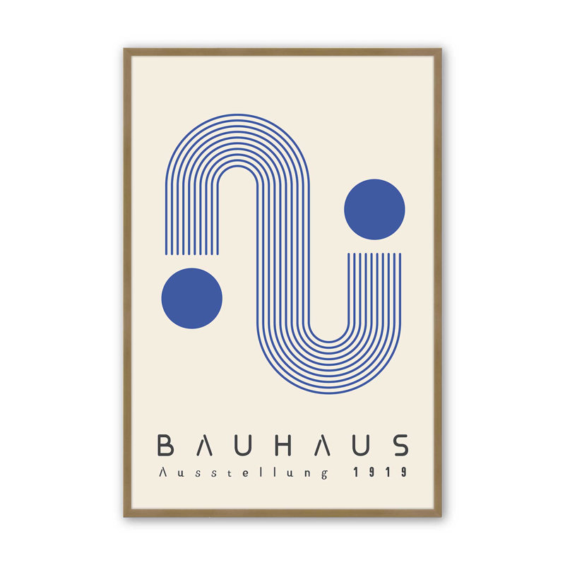 Reproduction linéaire de Bauhaus, H 21,25 po x l 17,25 po, Cadre doré brossé