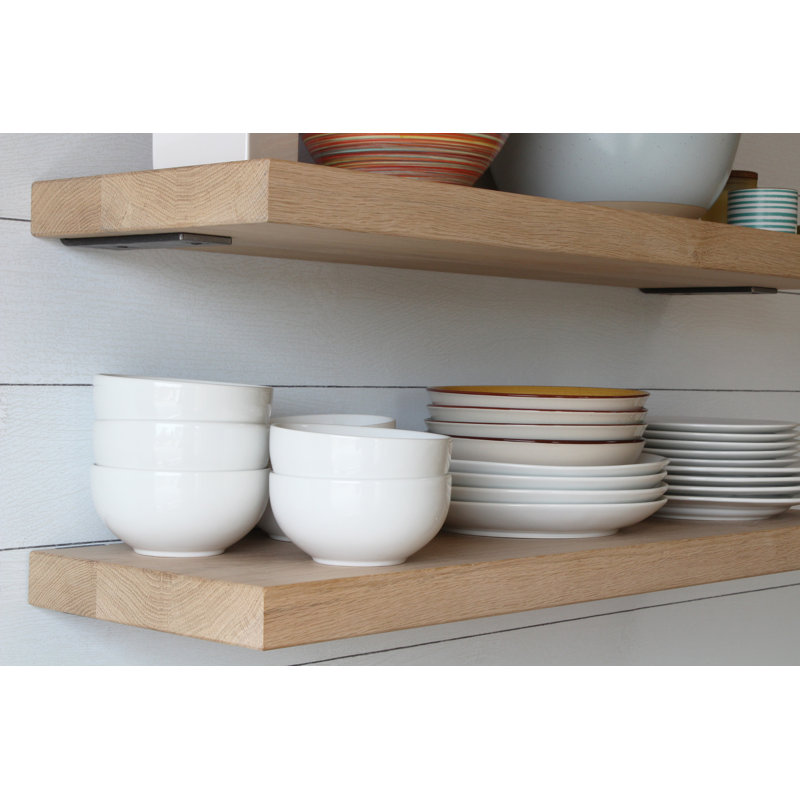 Unfinished White Oak Modern Floating Wall Shelves, Set of 2