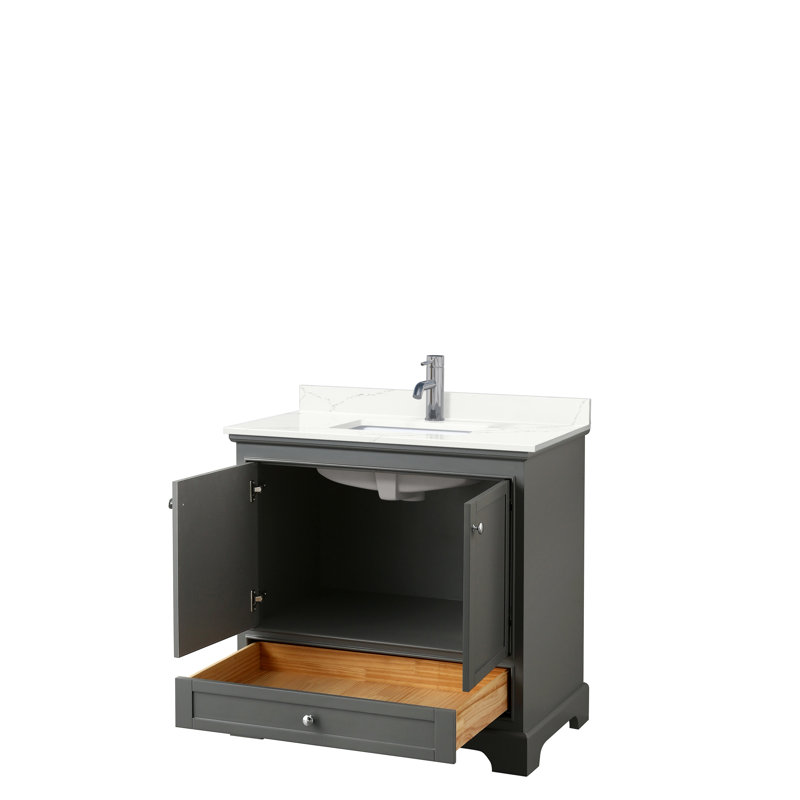 Deborah Single Bathroom Vanity with Quartz Top, Dark Gray, Polished Chrome, Giotto Quartz