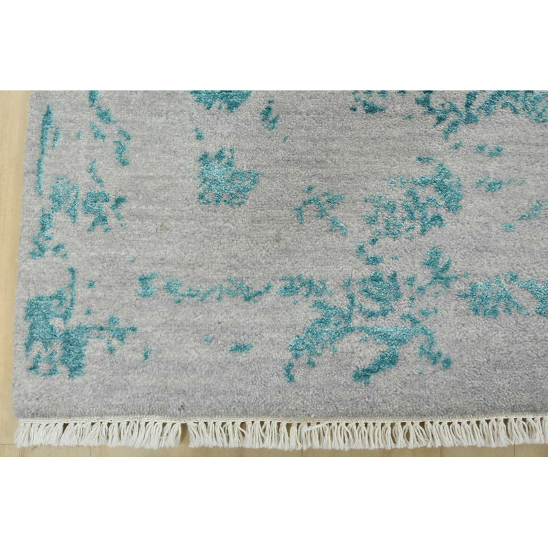 Tapis bleu noué à la main de conception unique 8 pi 2 po x 10 pi 1 po