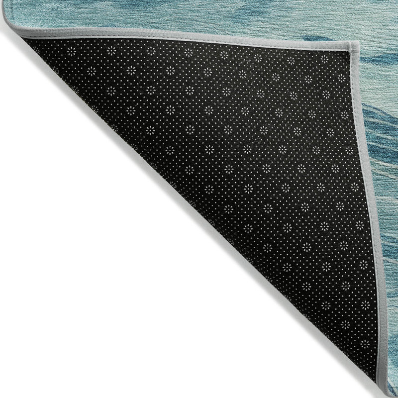 Turquoise and Blue Synthetic Flat Woven Washable Rug