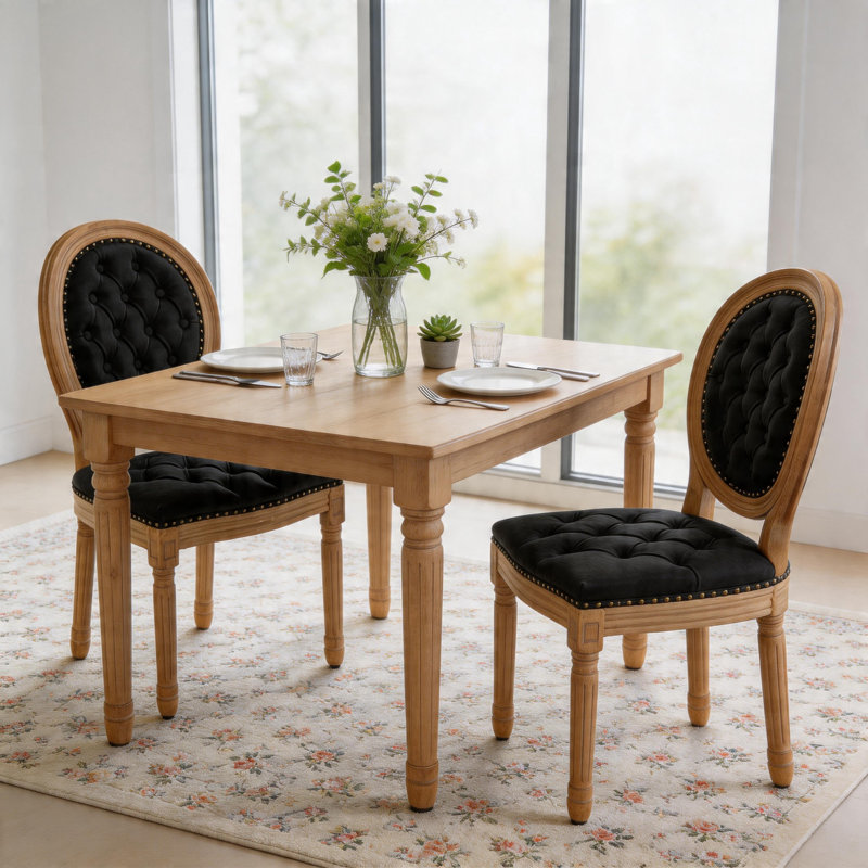 French Style Solid Wood Dining Chair With Nailhead Trim(Set of 2), Black