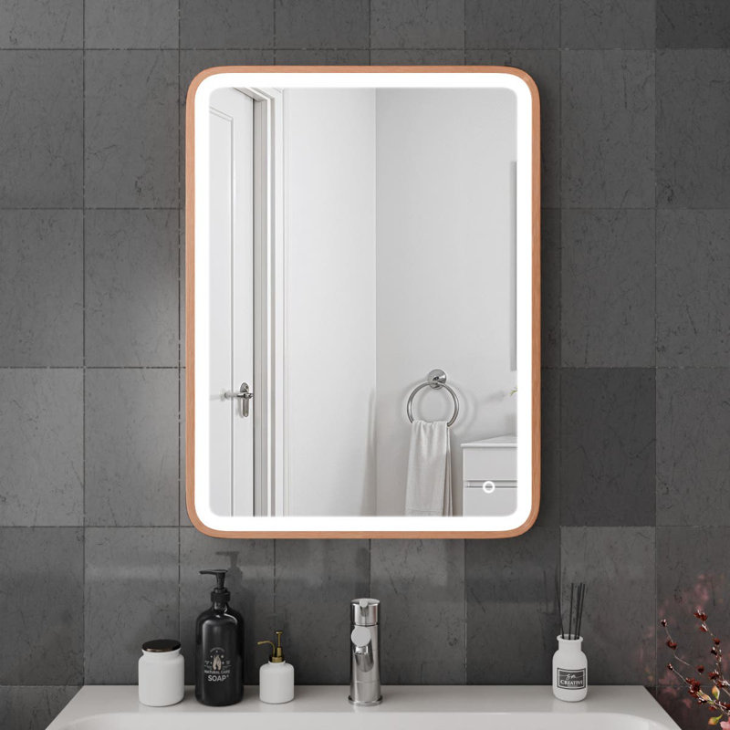 Rectangle LED Bathroom Mirror Fog Free Touch Sensor, Brushed Copper, 60 cm H x 80 cm W