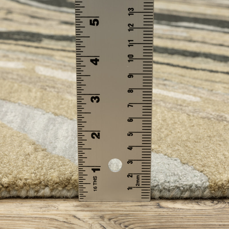 Tapis gris / doré à couches abstraites Renli, Tapis de couloir 2 pi 6 po x 8 pi
