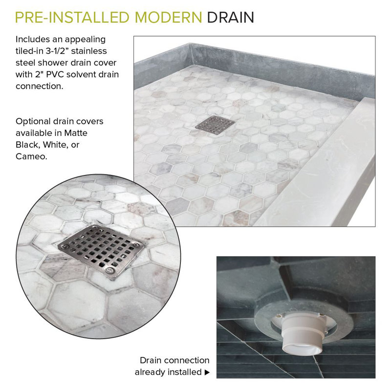 60 W 32.25 D Rectangular Base Shape Single Shower Base No Integrated Seat Included, Center