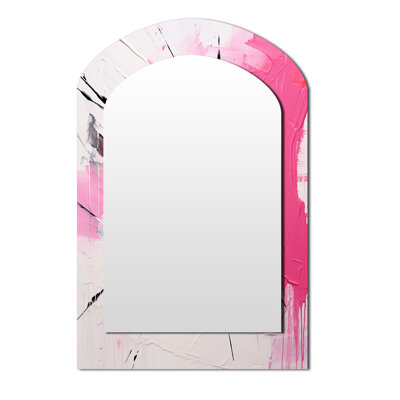 Or et mauve abstrait Fusion II - miroir décoratif arche Fuschia, miroir mural asymétrique traditionnel, impression d'art en métal