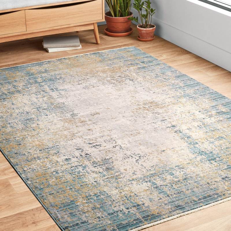 Tapis neutre / bleu Balyon, Rectangle 5 pi 3 po x 7 pi 9 po