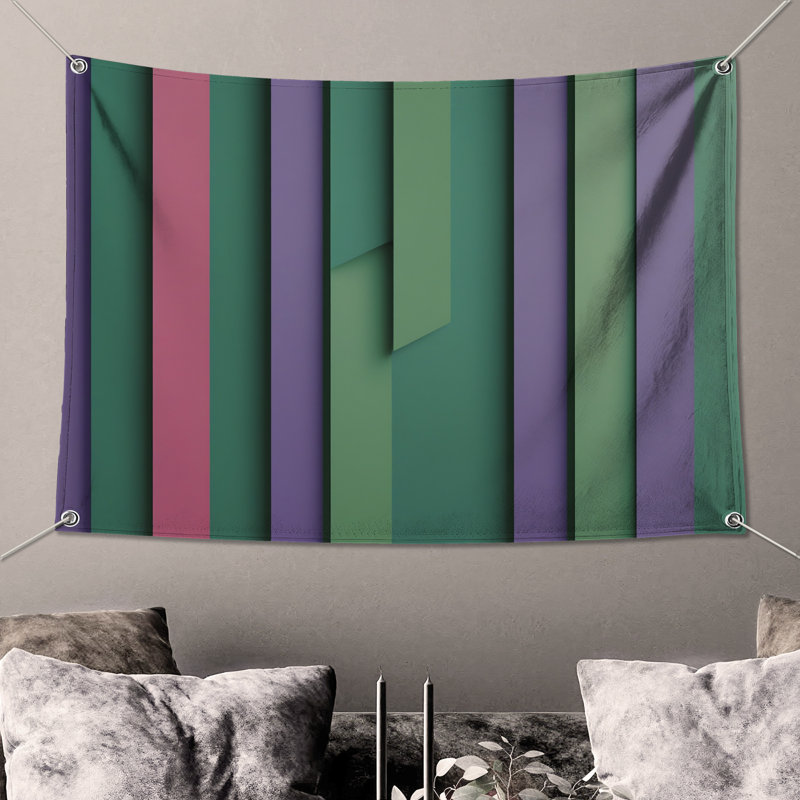 Tapisserie murale verticale à rayures verticales - mauve, H 50 po x l 60 po avec 4 œillets