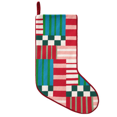 Modern Patchwork Embroidered Holiday Stocking