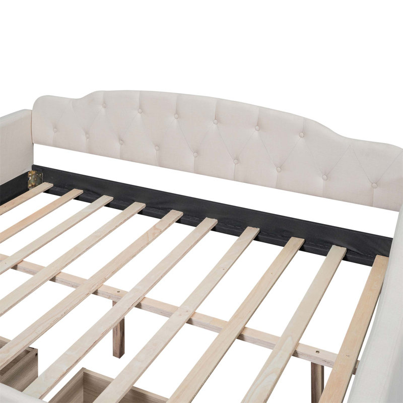 Upholstered Tufted Daybed With Two Drawers