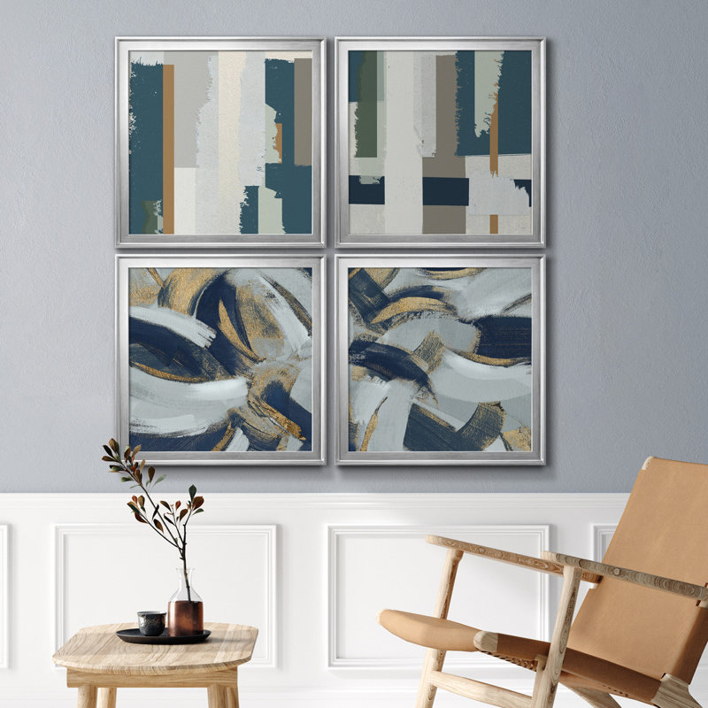 «Close to the Edge I», ensemble de 4 peintures sur toile encadrées, Toile encadrée d'or, H 26,5 po x l 106 po x P 1,5 po