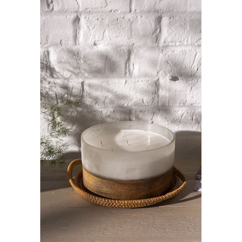 Frosted Glass Scented Jar Candle with Wooden Base