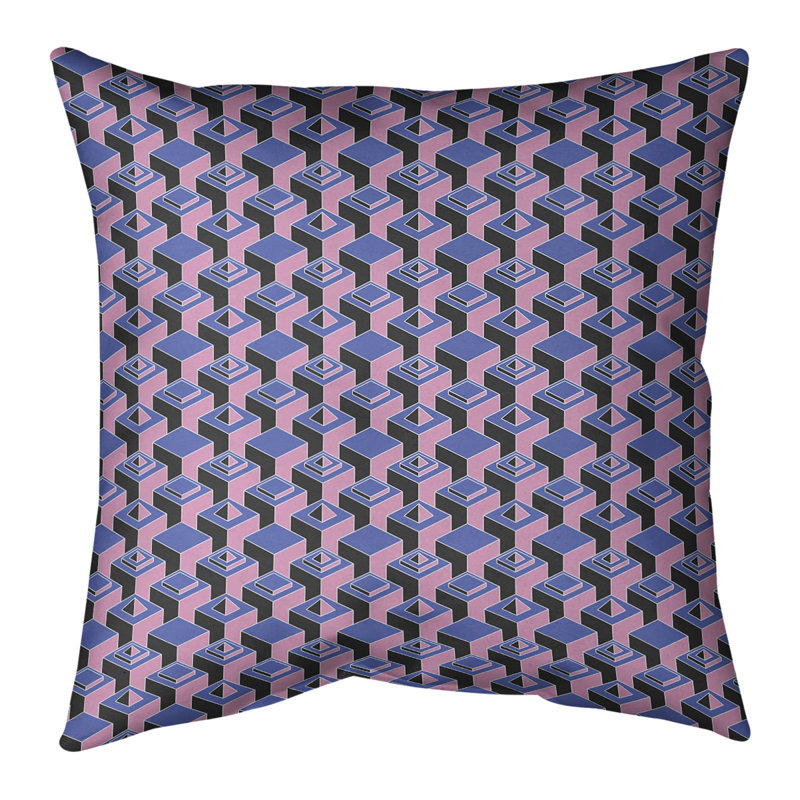 Housse de coussin Skyscrapers, 18" x 18", Petit bleu et rose, Croisé en coton