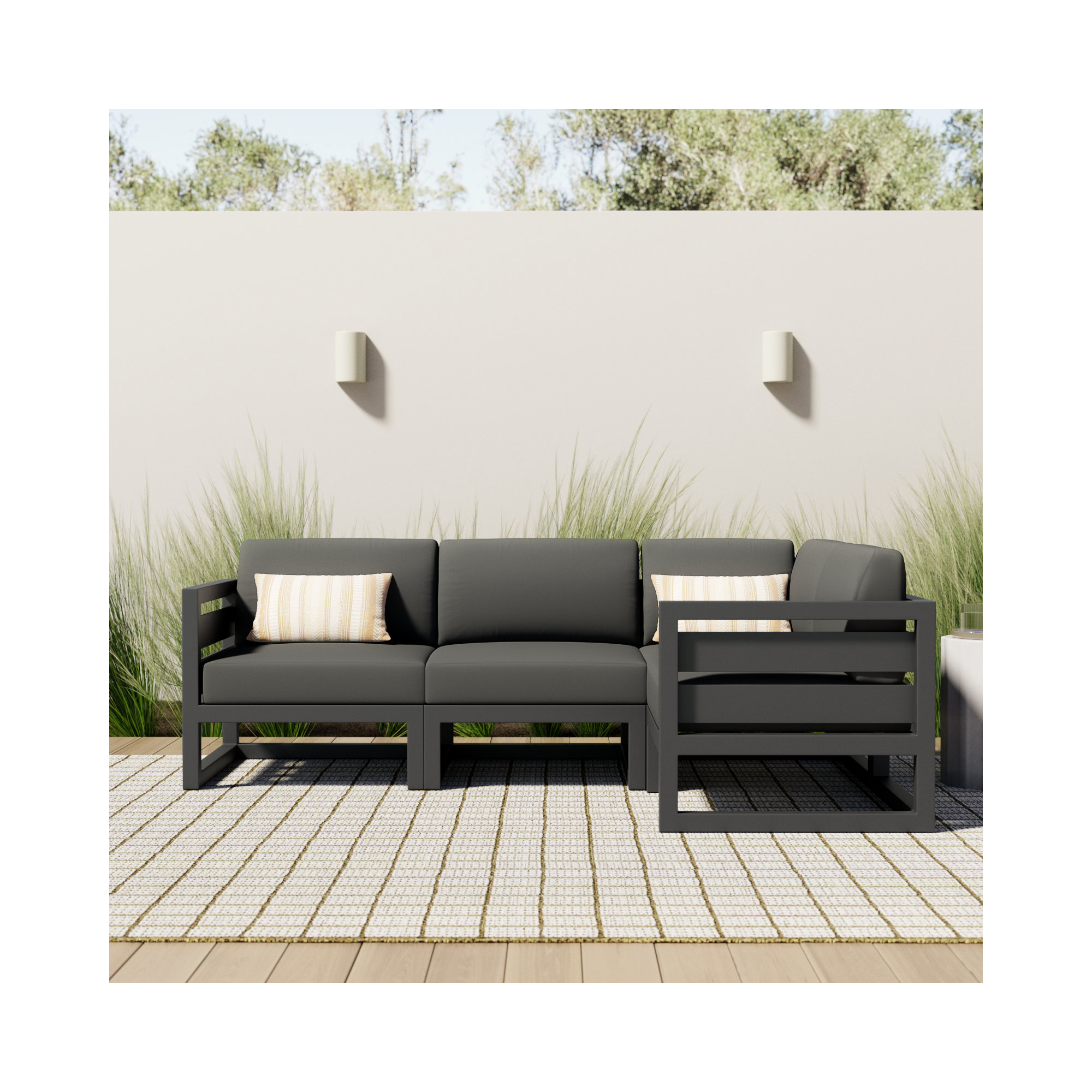 Smith 94" Outdoor Sectional with Sunbrella Cushions, Slate, Canvas Charcoal