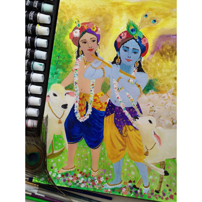 Lord Krishna et Balram | Aquarelle sur papier | Par Sakshi Thakur