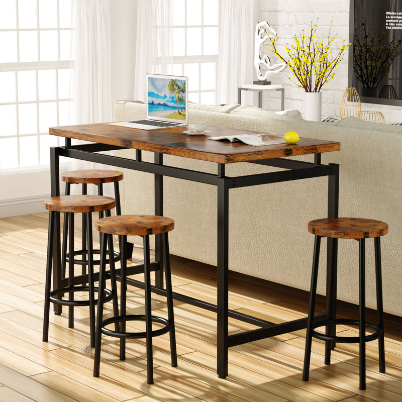 4 - Person Four Leg Dining Set, Rustic Brown/Black