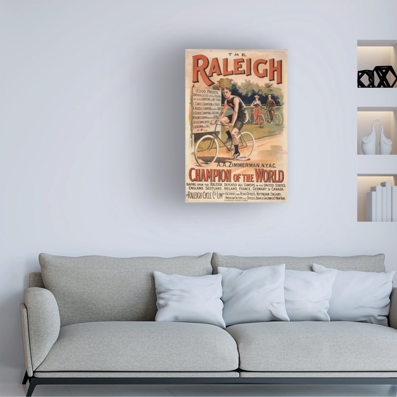 «T. Moore Raleigh Cycles Ad With Arthur Augustus Zimmerman, 1893, art sur toile, H 24 po x l 16 po