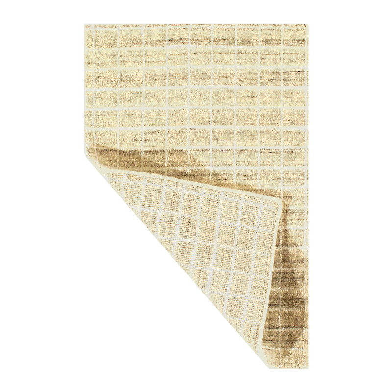 Tapis de zone en laine beige 2 pi x 3 po one-of-kind à la main noué la Kaylin