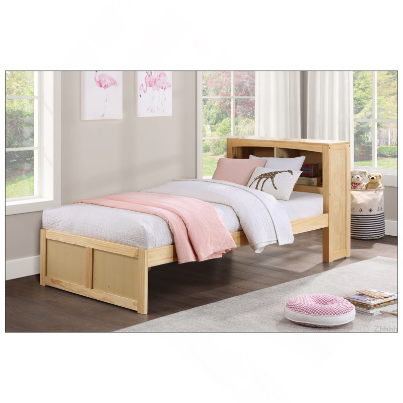 Mobilier de chambre à coucher moderne lit simple plateforme lit tête de lit bibliothèque avec finition en pin naturel 1pc