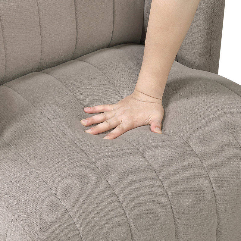 Fauteuil pivotant moderne, pivotant à 360 degrés, tissu texturé taupe, dossier, rembourrage en mousse, dossier à ressorts ensachés, coussin de siège attaché,