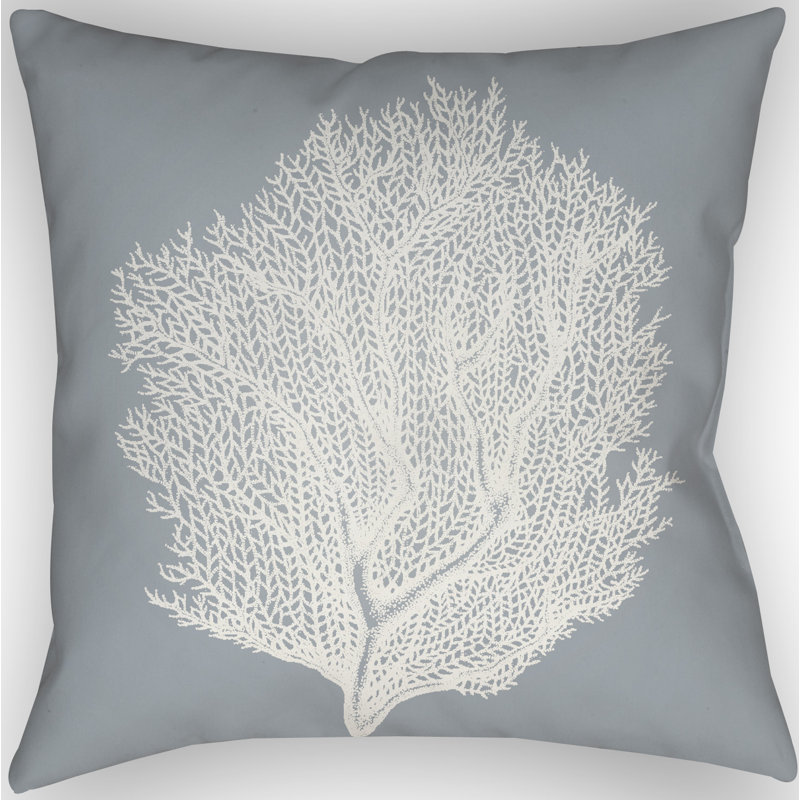 Floral Outdoor Throw Pillow, 18" H x 18" W x 4" D, Slate