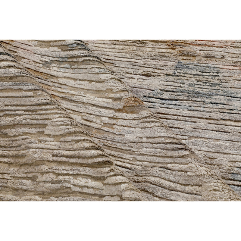 Beige Contemporary Wool Silk Blend Rug