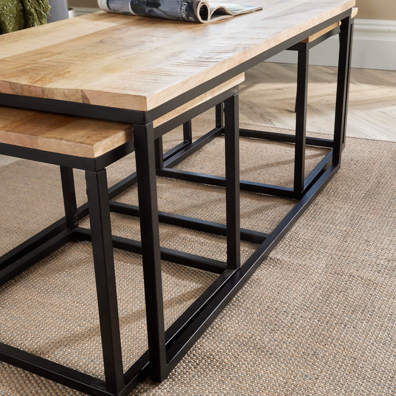 Aneisha Solid Wood and Metal Nest of 3 Coffee Side End Tables