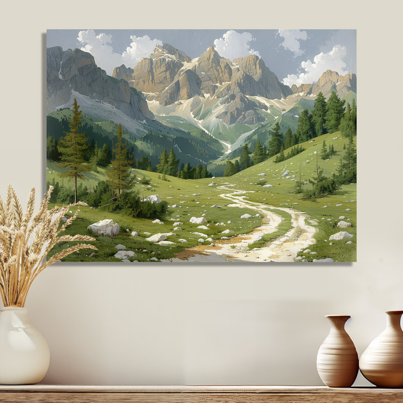 Dolomites Mountains Farm Landscape II - Farm Wall Art, Sans cadre en métal, H 34 po x l 44 po