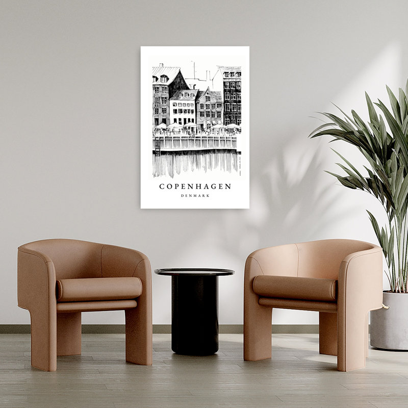 Copenhagen Waterfront Sketch Abstract Contemporary Architecture City Wall Art Print by Alex Nereuta - Wrapped Canvas Print