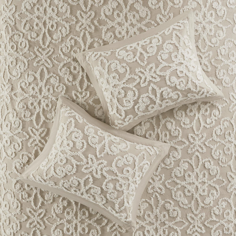Tufted Cotton bedspread 3 piece set, Taupe, King Bedspread + 2 Standard Shams