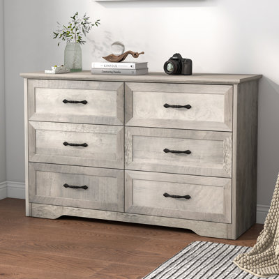 Dresser with 6 Drawers, Dresser for Bedroom with Large Storage Space, Storage Drawers with Metal Handle, Chest of Drawers for Living Room, Hallway, Gr