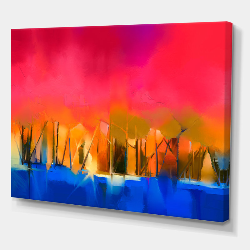 «Landscape Pendant Red Sunset Autumn Impression», reproduction d'impression sur toile, Toile tendue