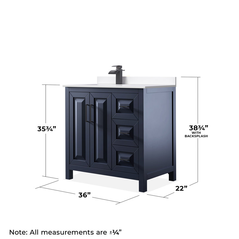 Daria 36'' W Single Vanity, Dark Blue, Matte Black, White Cultured Marble
