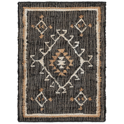 Tapis noir / ivoire en jute tissé à plat à la main Mickie Southwestern