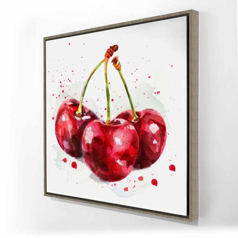The Cherries - Toile avec cadre rouge | Art élégant, H 25,25 po x l 25,25 po