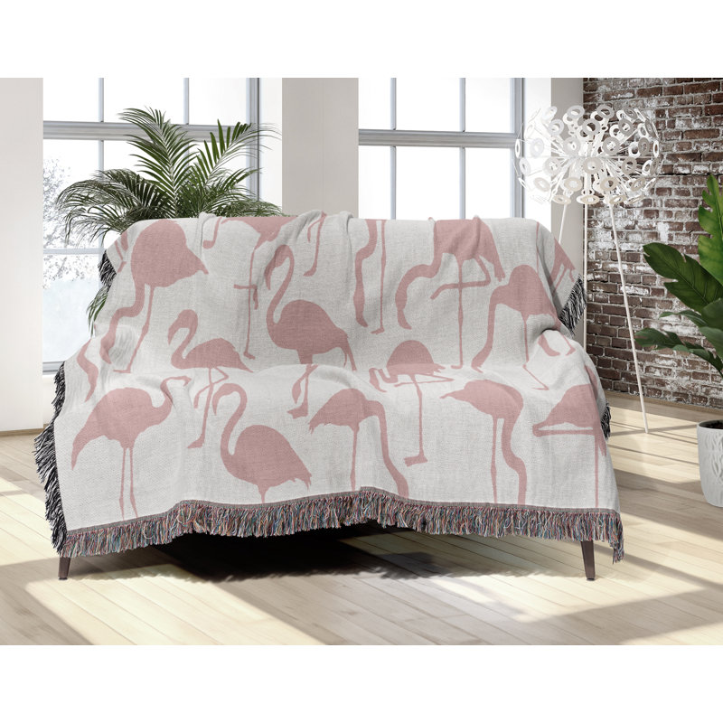 Jeté en mélange de coton Vixo Flamingo, Rose / blanc cassé, L 80 po x l 60 po